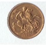 1903 Genuine Gold Sovereign (Perth Mint) in a hand painted Benham cover depicting scenes of the