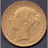 GOLD : 1886 QV Full Gold Sovereign good condition