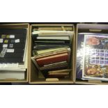 WORLD STAMPS, accumulation in three boxes with stockbooks, albums, pages, items on stockcards etc.