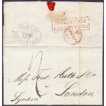 KENT, Folkestone Ship Letter. 1838 entire sent from Port Loius, Mauritius to Huth & Co, London.