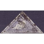 CAPE OF GOOD HOPE 1855 6d Slate Purple. Fine used full margin example, with Basal Cert. SG 7d