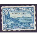 1939 Defense of Madrid Airmail 2pts 45c overprinted Aereo + 5 pts, lightly mounted mint