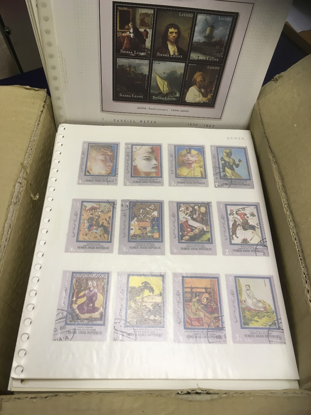 ART stamps , approx 300 album pages with world selection mint, used, postcards, covers, mini-sheets
