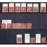 Great Britain Line Engraved stamps, stock card of Penny Reds C8's - C13's ,