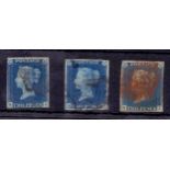 Great Britain Stamps : 1840 Two Penny Blues (BI) (NJ) (NA) three to four margin examples,