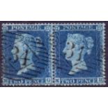 GREAT BRITAIN STAMPS : 1858 Two Penny Blue perf 16 large crown, fine used pair.
