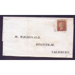 1856 Penny Red SG 29 on printed wrapper Shaftsbury to Salisbury 26th May 1856
