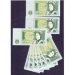 BANK NOTES : QEII £1 bank notes, uncirculated, serial numbers include 6 x AN*** and 3 others.