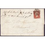 GREAT BRITAIN POSTAL HISTORY : 1843 wrapper with fine four margin 1d Red (worn plate, NI),