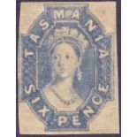 STAMPS : Tasmania 1860 6d Grey Violet, mounted mint, gum toned.