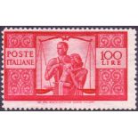 ITALIAN STAMPS : 1946 100 lira red mounted mint, off centre,