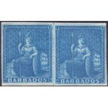 BARBADOS STAMPS : 1852 1d mounted mint imperf pair,