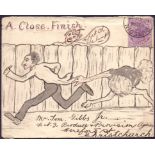 STAMPS POSTAL HISTORY : 1900 hand illustrated envelope of and ostrich chasing a man.