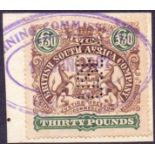 RHODESIA STAMPS: British South Africa Company £30 fiscal used.