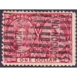 CANADA STAMPS : 1897 $1 Lake Jubilee stamp cancelled by Roller cancel SG 136