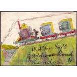 STAMPS POSTAL HISTORY : India hand illustrated cover showing a train on a hill,