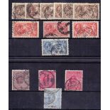 GREAT BRITAIN STAMPS : Used Seahorses various printings, 2/- (6), 5/- (3), 10/- (1) .