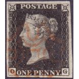 GREAT BRITAIN STAMPS : PENNY BLACK Plate 1b (OG) superb four margin example with a fine red Maltese