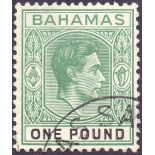 BAHAMAS STAMPS : 1938 £1 deep green and black fine used SG 157 Cat £150