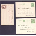 GREAT BRITAIN : Postal Stationery, 3 cards to the Comptroller General Patent Office QV,