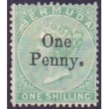 BERMUDA STAMPS : 1875 1d over printed on 1/- Green,