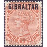 GIBRALTAR STAMPS : 1886 4d Orange Brown.