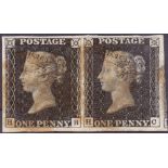 GREAT BRITAIN STAMPS : PENNY BLACK Plate 7 superb used horizontal pair (HB-HC),