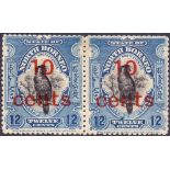 NORTH BORNEO STAMPS : 1916 10c on 12c overprinted with the inverted S variety in a pair.