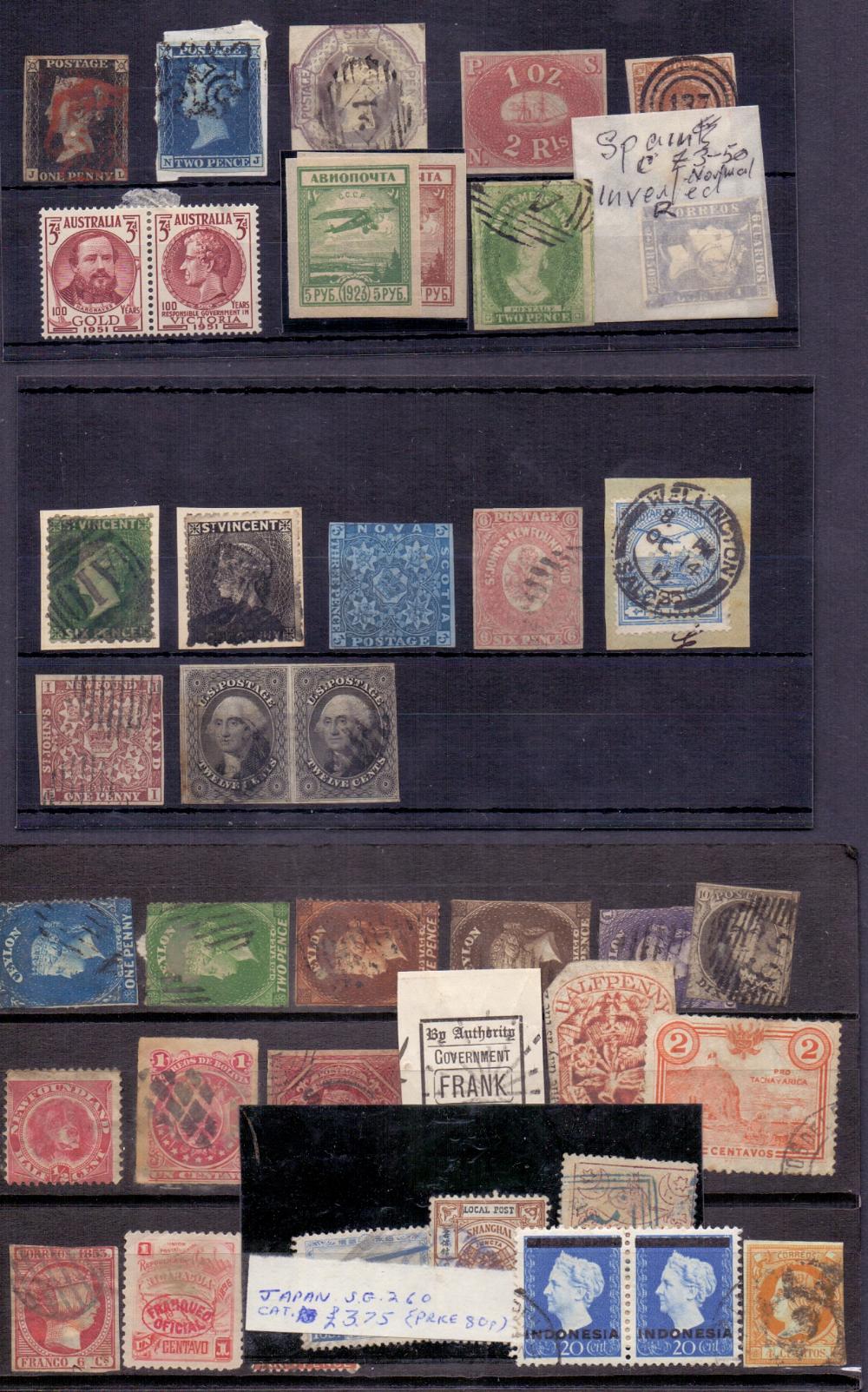 STAMPS : Early Classic stamps on stock cards, including a Penny Black, early Newfoundland,