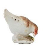 A MEISSEN MINIATURE FIGURE OF A HEN, CIRCA 1750 modelled pecking at the ground, shaped base 4cm