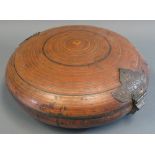 A TURNED WOOD DOWRY BOX, KERALA, SOUTH-WESTERN INDIA, LATE 19TH CENTURY of bun-shaped form,