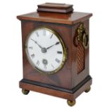 A VICTORIAN MAHOGANY MANTEL CLOCK, MID 19TH CENTURY eight-day fusee movement timepiece, white dial