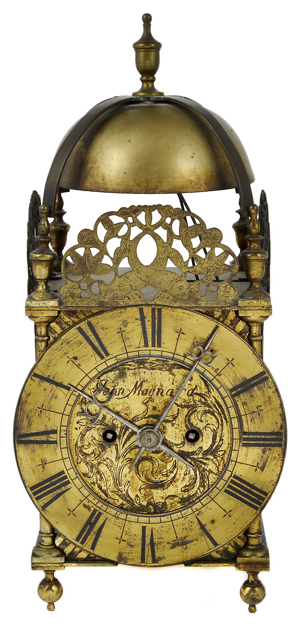 AN ENGLISH BRASS COMPOSITE LANTERN CLOCK, 18TH CENTURY AND LATER assembled and fitted in the late