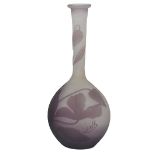 A FRENCH CAMEO GLASS BUD VASE, GALLE, NANCY, EARLY 20TH CENTURY with mauve flowering clematis