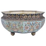 A CLOISONNE ENAMELLED SILVER-GILT PUNCH BOWL, 20TH CENTURY octagonal, with panels of scrolls and