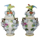 A PAIR OF GERMAN PORCELAIN 'SCHNEEBALLEN' VASES AND COVERS, LATE 19TH CENTURY baluster, covered with