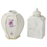 TWO MEISSEN MOULDED TEA CANISTERS, CIRCA 1740/50 the first domed rectangular and with cover, covered