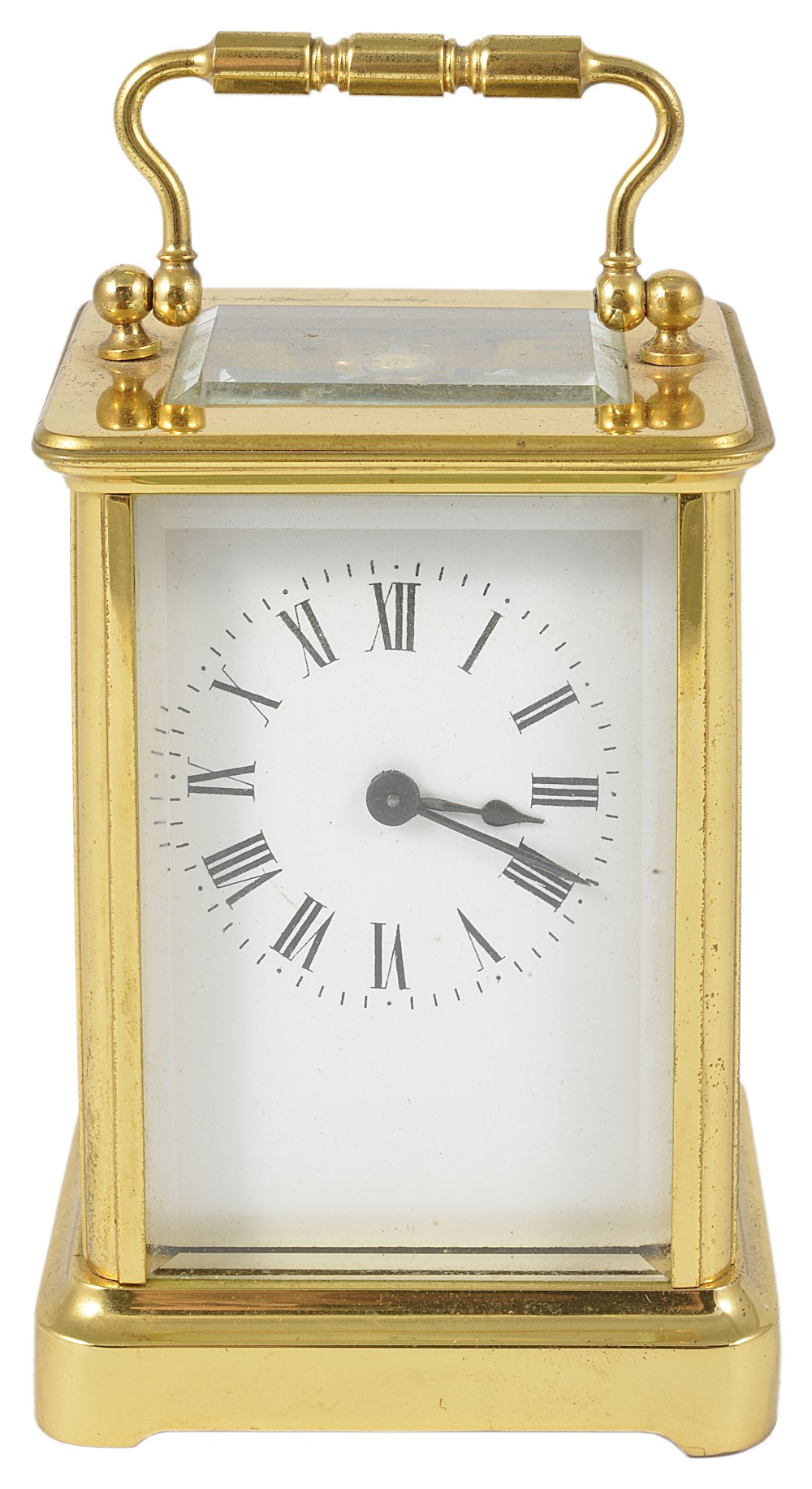 A FRENCH GILT-BRASS CARRIAGE CLOCK, EARLY 20TH CENTURY eight-day timepiece movement, white dial with