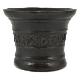 A COMMONWEALTH BELL METAL MORTAR, DATED 1656 moulded borders, with inscribed band EDWARD GILLES 1656