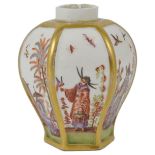 A MEISSEN CHINOISERIE TEA CANISTER, CIRCA 1725 baluster octagonal, each panel painted in the