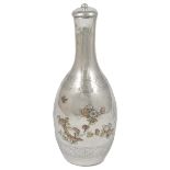 A JAPANESE SILVER SAKE BOTTLE AND STOPPER, MEIJI PERIOD (1868-1912), CIRCA 1877 of slender pear