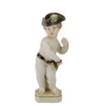 A LUDWIGSBURG FIGURE OF CUPID IN DISGUISE, CIRCA 1765 as a soldier, in black tricorn hat, belt and