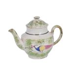A PEARLWARE TEAPOT AND COVER, PERHAPS FELL OF NEWCASTLE, CIRCA 1820 painted in colours with a