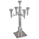 A POLISH SILVER FIVE-LIGHT CANDELABRUM, MAKER'S MARK JS, CRACOW, 1920s wrigglework borders and