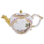 A MEISSEN TEAPOT AND COVER, CIRCA 1730-35 with gilt dragon spout and Rococo clip handle, two