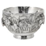 A JAPANESE SILVER BOWL, MEIJI PERIOD (1868-1912) double skinned and worked in high relief with