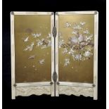 ˜A JAPANESE IVORY AND LACQUER TABLE SCREEN, MEIJI PERIOD (1868-1912) the rectangular twin panels