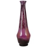 A LARGE FRENCH GLASS VASE, DAUM, NANCY, CIRCA 1925 elongated baluster, shaded purple with gold