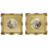 A PAIR OF ROYAL WORCESTER PLAQUES, PAINTED BY JOHN STINTON JNR., 1917 lightly domed, each painted