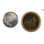 A VERNIS MARTIN PLAQUE, FRENCH, CIRCA 1770 painted with a scene of children playing Shop, 6.5cm